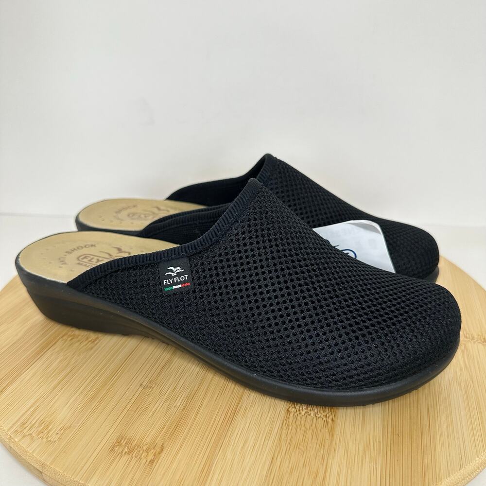 Fly Flot Italy Black Mesh Comfort Mules Clogs Anatomic Anti Shock Size 8 NEW